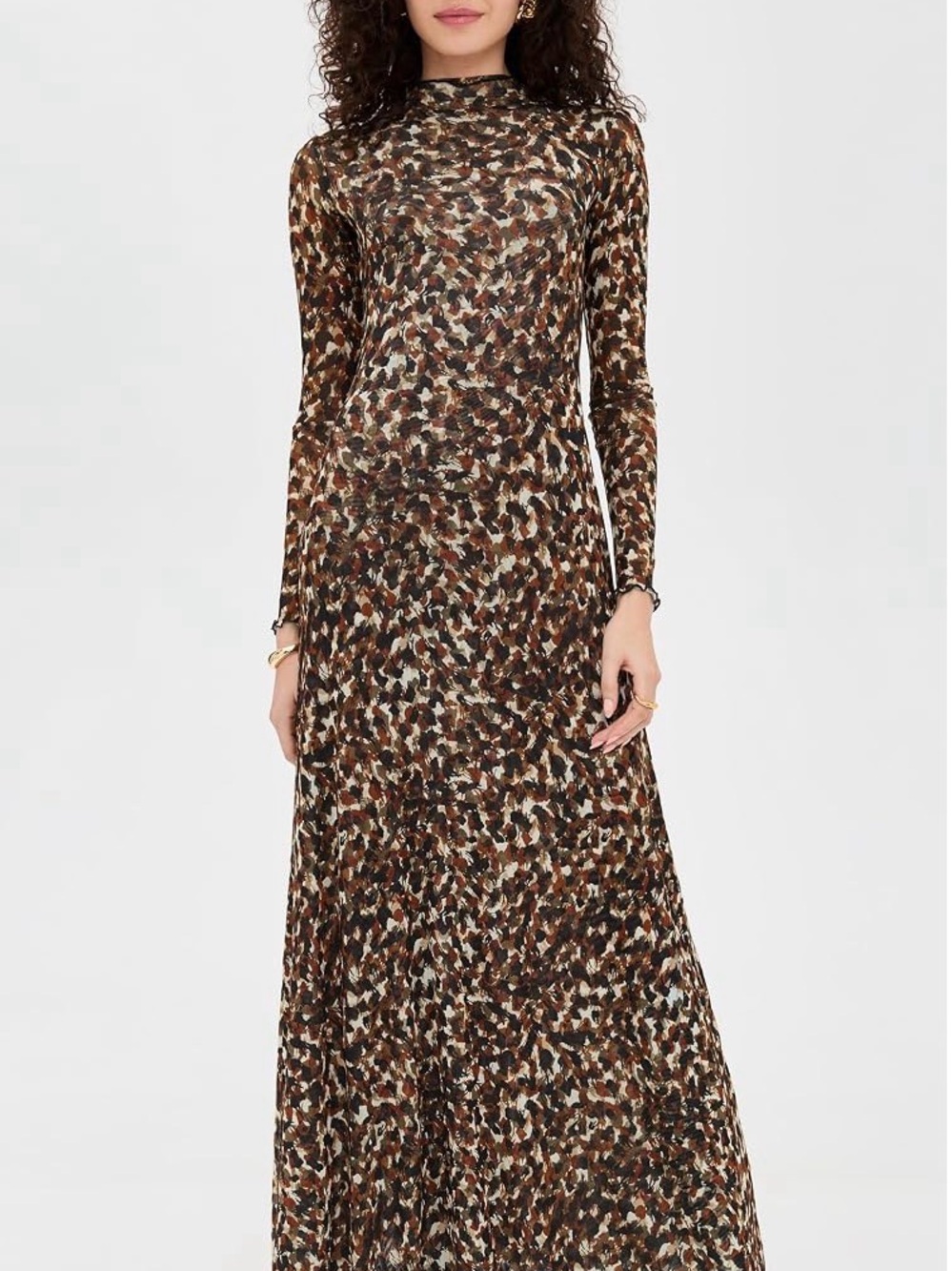 RESA Brown & Cream Long-Sleeve Maxi Dress